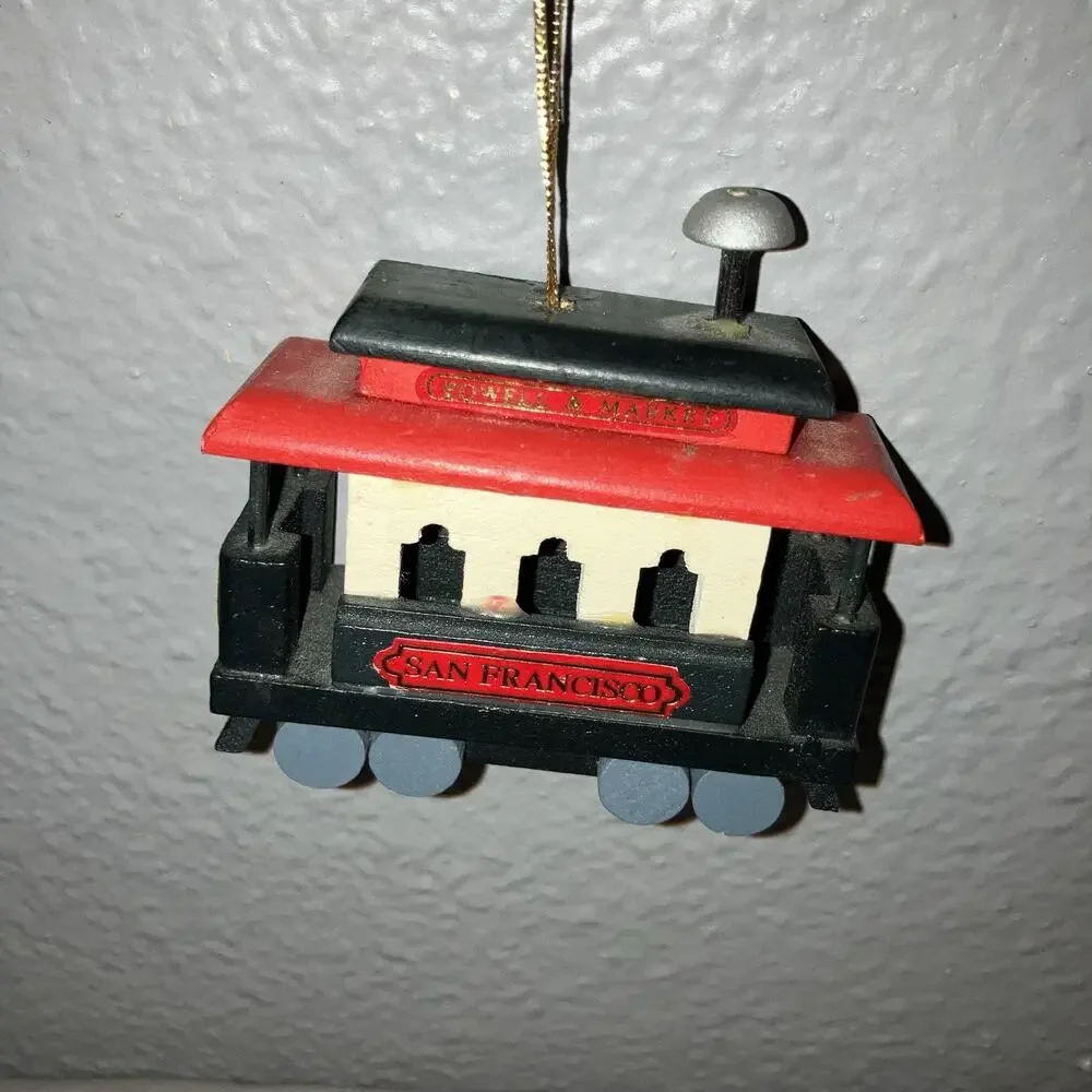 Christmas Ornament San Francisco Cable Trolley Car VTG Wood Powell Market Street